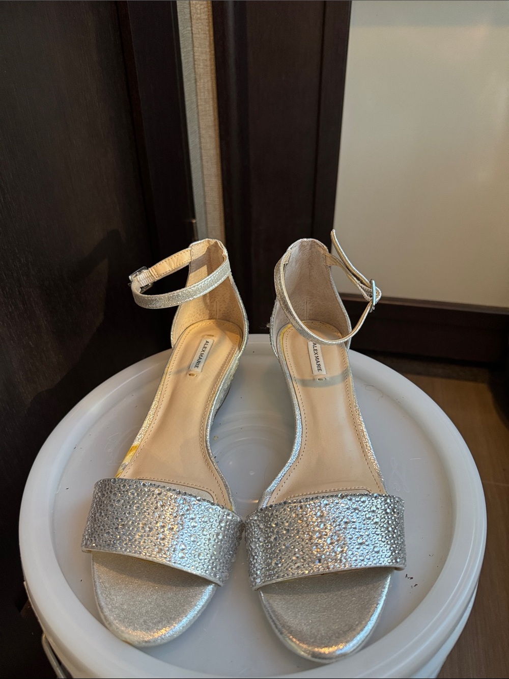 Alex Marie Silver Rhinestone Ankle Strap Sandals – Size 7.5M